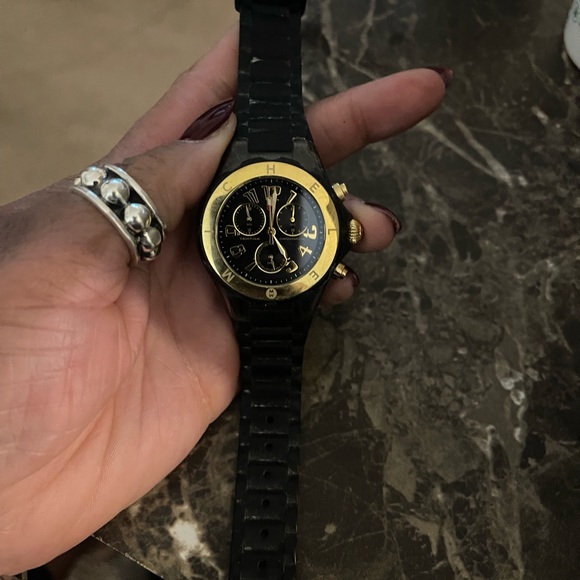 Michele Accessories - Michele Black and Gold Chronograph Silicone Strap Watch